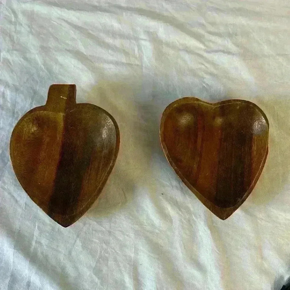 Vtg Mid Century Modern Monkey Pod Wood Leaf Dish Decorative Bowl set - Picture 1 of 5